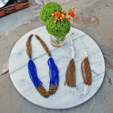 Load image into Gallery viewer, Multistrand Maasai Bead Necklace, Lapis Blue and Gold