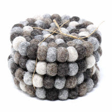 Load image into Gallery viewer, Hand Crafted Felt Ball Coasters from Nepal: 4-pack, Multicolor Greys - Global Groove (T)