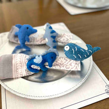 Load image into Gallery viewer, Nautical Shark, Whale & Seahorse Felt Napkin Rings, Set of 4