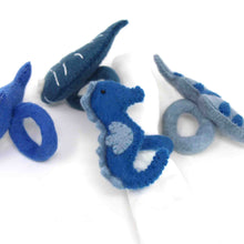 Load image into Gallery viewer, Nautical Shark, Whale & Seahorse Felt Napkin Rings, Set of 4