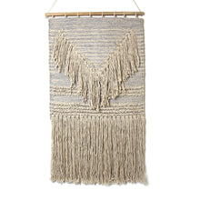 Load image into Gallery viewer, Handwoven Boho Wall Hanging, Blue Grey with Cream Fringe