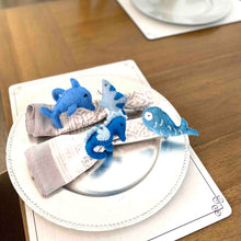 Load image into Gallery viewer, Nautical Shark, Whale & Seahorse Felt Napkin Rings, Set of 4