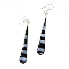 Load image into Gallery viewer, Taxco Silver Black Onyz & Abalone Zebra Long Teardrop Earrings