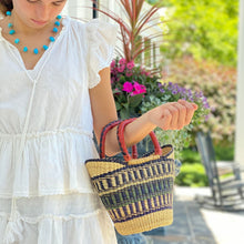 Load image into Gallery viewer, Bolga Tote, Neutrals with Leather Handle - 14-inch