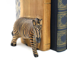 Load image into Gallery viewer, Carved Wood Zebra Book Ends, Set of 2