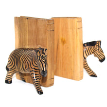 Load image into Gallery viewer, Carved Wood Zebra Book Ends, Set of 2