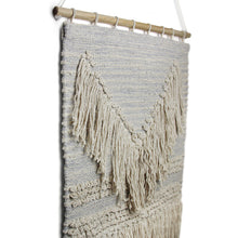 Load image into Gallery viewer, Handwoven Boho Wall Hanging, Blue Grey with Cream Fringe