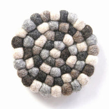 Load image into Gallery viewer, Hand Crafted Felt Ball Coasters from Nepal: 4-pack, Multicolor Greys - Global Groove (T)
