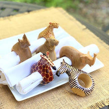 Load image into Gallery viewer, Set of Six Mahogany Wood Animal Napkin Rings - Jedando Handicrafts