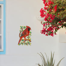 Load image into Gallery viewer, Cardinal on Branch, Painted Haitian Steel Drum Wall Art