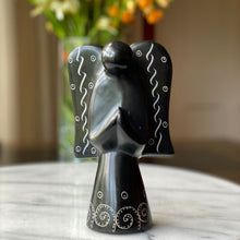 Load image into Gallery viewer, Soapstone Angel Sculpture - Black Finish with Etch Design