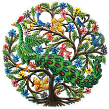 Load image into Gallery viewer, Peacock in Tree Haitian Metal Drum Wall Art