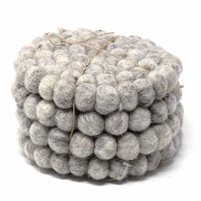Load image into Gallery viewer, Hand Crafted Felt Ball Coasters from Nepal: 4-pack, Light Grey - Global Groove (T)