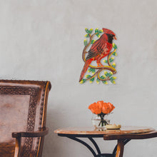 Load image into Gallery viewer, Cardinal on Branch, Painted Haitian Steel Drum Wall Art