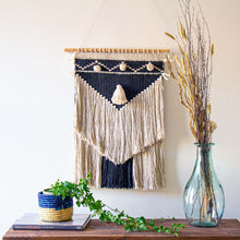 Load image into Gallery viewer, Handwoven Boho Wall Hanging, Charcoal & Cream
