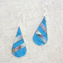 Load image into Gallery viewer, Abalone & Turquoise Striped Teardrop Earrings