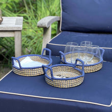 Load image into Gallery viewer, Nested Baskets in Natural with Blue Accents, Set of 3