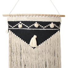 Load image into Gallery viewer, Handwoven Boho Wall Hanging, Charcoal & Cream