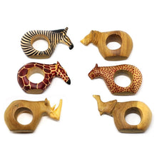 Load image into Gallery viewer, Set of Six Mahogany Wood Animal Napkin Rings - Jedando Handicrafts