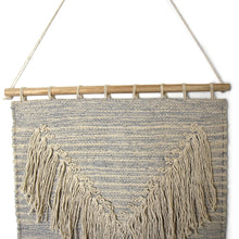 Load image into Gallery viewer, Handwoven Boho Wall Hanging, Blue Grey with Cream Fringe