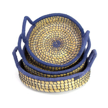 Load image into Gallery viewer, Nested Baskets in Natural with Blue Accents, Set of 3