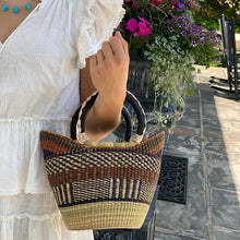 Load image into Gallery viewer, Bolga Tote, Neutrals with Leather Handle - 14-inch