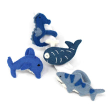 Load image into Gallery viewer, Nautical Shark, Whale & Seahorse Felt Napkin Rings, Set of 4
