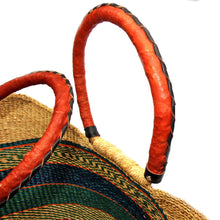 Load image into Gallery viewer, Bolga Tote, Mixed Colors with Leather Handle - 18-inch