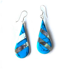 Load image into Gallery viewer, Abalone & Turquoise Striped Teardrop Earrings