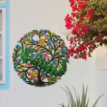Load image into Gallery viewer, Peacock in Tree Haitian Metal Drum Wall Art