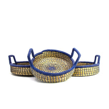 Load image into Gallery viewer, Nested Baskets in Natural with Blue Accents, Set of 3