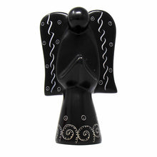 Load image into Gallery viewer, Soapstone Angel Sculpture - Black Finish with Etch Design
