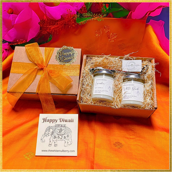 Diwali Gift | Set of 2 Hand-poured Scented Soy Wax Candles w/ silver Wick Trimmer