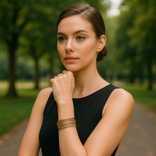 Load image into Gallery viewer, Copper and Brass Cuff Bracelet: Healing Braid - DZI (J)
