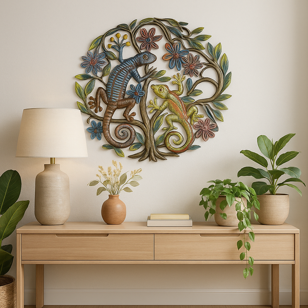 24 inch Painted Gecko Tree of Life - Croix des Bouquets