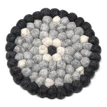 Load image into Gallery viewer, Hand Crafted Felt Ball Trivets from Nepal: Round Flower Design, Black/Grey - Global Groove (T)
