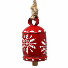 Load image into Gallery viewer, Recycled Rustic Red and White Snowflake Irong Hanging Bell
