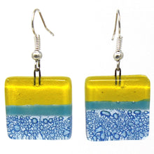 Load image into Gallery viewer, Square Glass Dangle Earrings, Yellow &amp; Blue - Tili Glass
