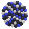 Hand Crafted Felt Ball Trivets from Nepal: Round, Dark Blues - Global Groove (T)
