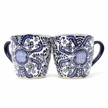 Load image into Gallery viewer, Rounded Mugs - Blue Flowers Pattern, Set of Two - Encantada
