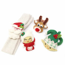 Load image into Gallery viewer, Hand Felted Christmas Napkin Rings, Set of Four - Global Groove (T)
