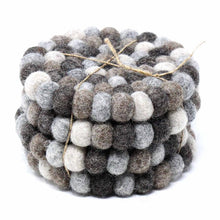 Load image into Gallery viewer, Hand Crafted Felt Ball Coasters from Nepal: 4-pack, Multicolor Greys - Global Groove (T)
