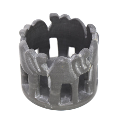 Circle of Elephants Soapstone Sculpture, 3 to 3.5-inch - Dark Stone