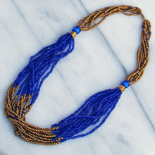 Load image into Gallery viewer, Multistrand Maasai Bead Necklace, Lapis Blue and Gold
