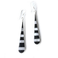 Load image into Gallery viewer, Taxco Silver Black Onyz &amp; Abalone Zebra Long Teardrop Earrings
