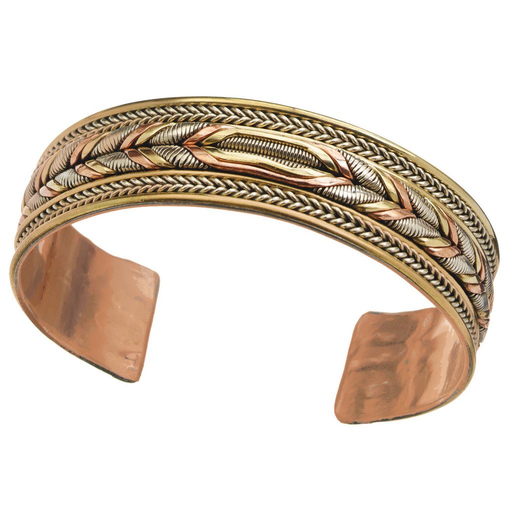 Copper and Brass Cuff Bracelet: Healing Braid - DZI (J)