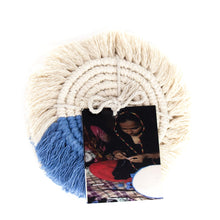 Load image into Gallery viewer, Macrame Coasters in Blues with fringe, Set of 4

