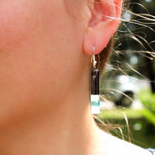 Load image into Gallery viewer, Long Rectangle Glass Dangle Earrings, Black Tie - Tili Glass
