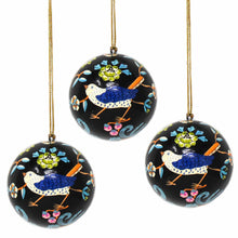 Load image into Gallery viewer, Handpainted Ornament Birds and Flowers, Black - Pack of 3
