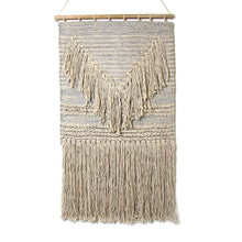 Load image into Gallery viewer, Handwoven Boho Wall Hanging, Blue Grey with Cream Fringe
